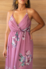 Fashionable Floral Chiffon Maxi Dress in Rose Color